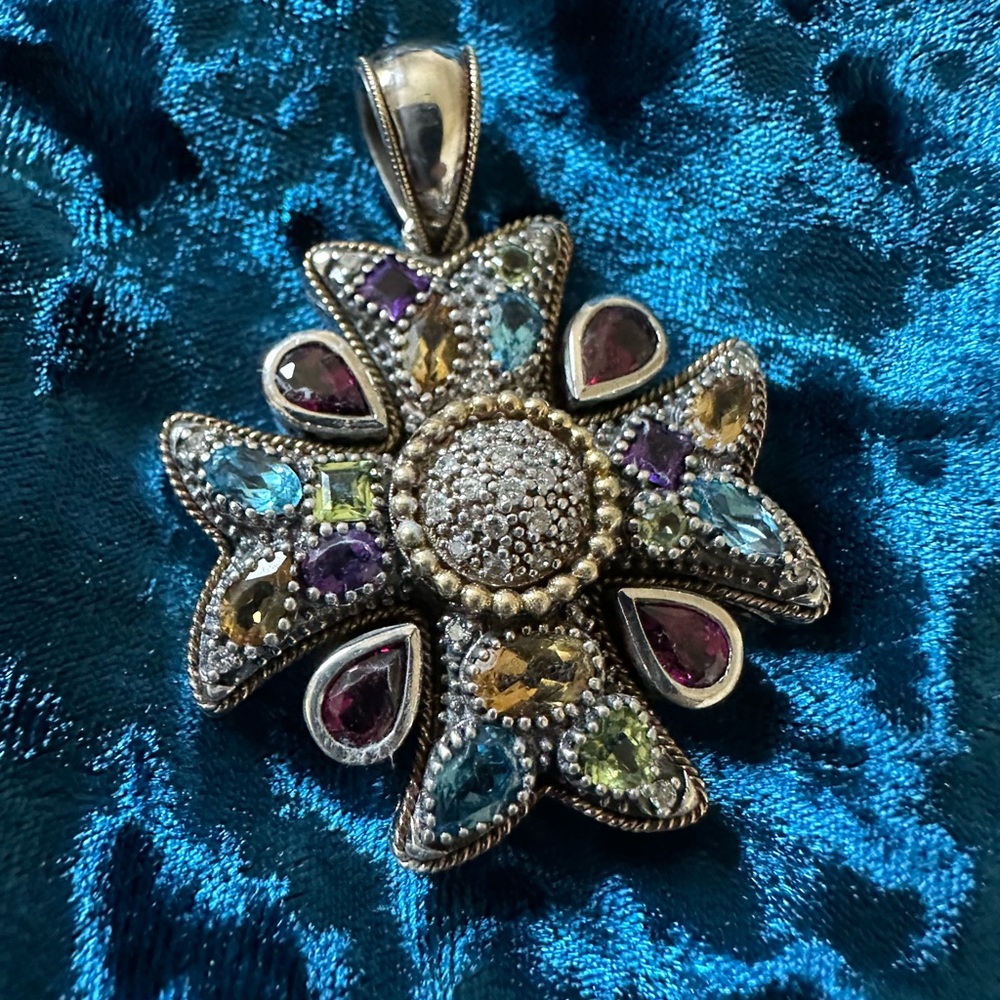 EFFY Sterling Silver and 18k Yellow Gold Multi Gemstone & Diamond Cross Pendant